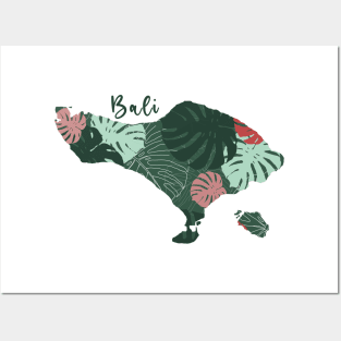 Bali map with monstera pattern Posters and Art